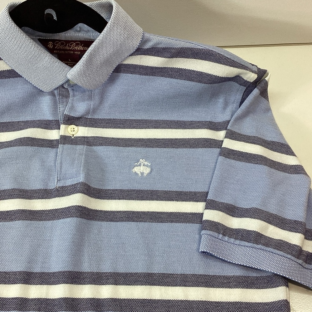 Brooks Brothers Navy and White Striped Polo